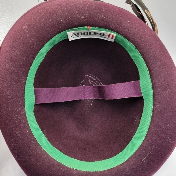 Vintage Adolfo II Wine Brimmed Fedora with Feather - Picture 5 of 8